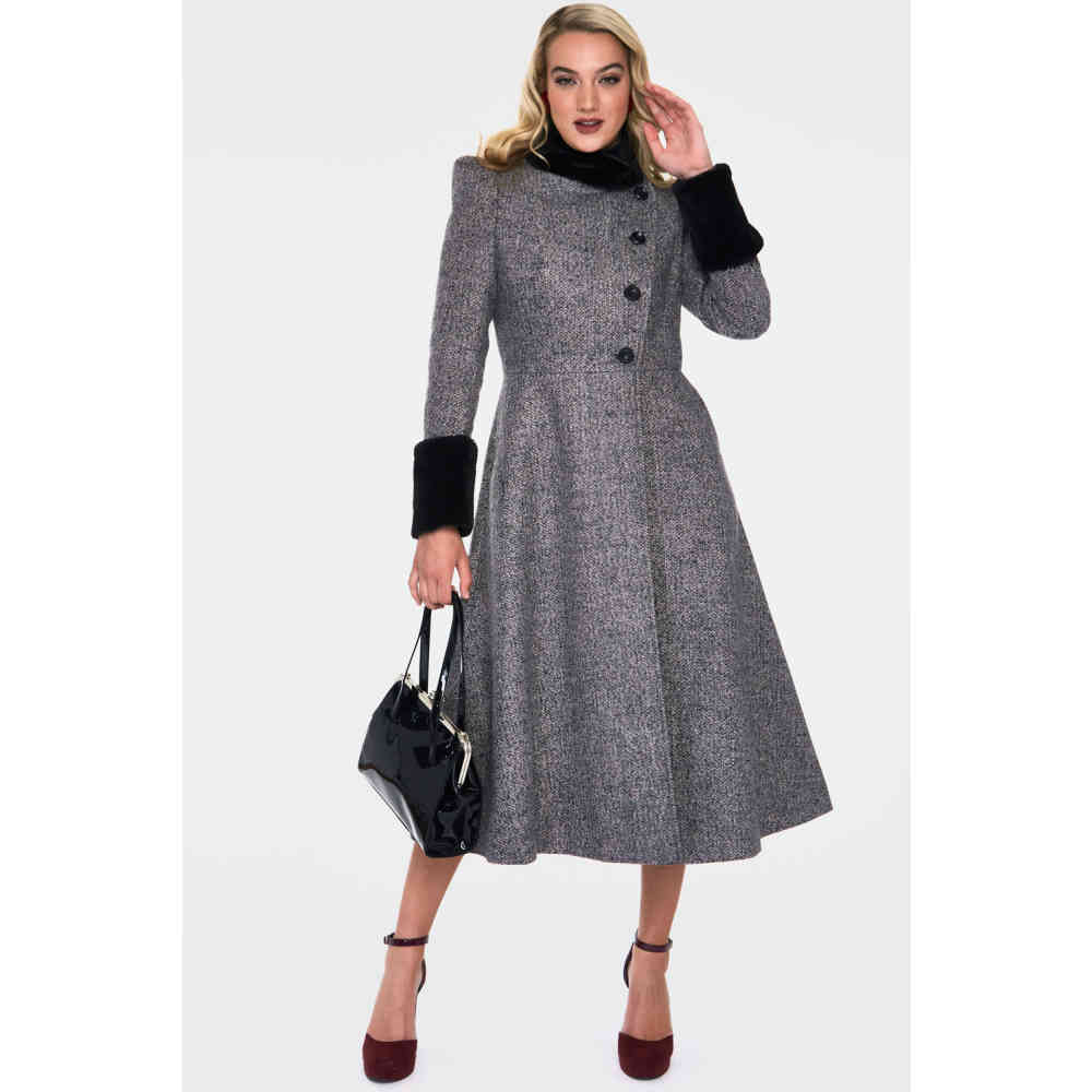 Voodoo Vixen - Erin Grey Faux Fur Trim Winter coat - Grey